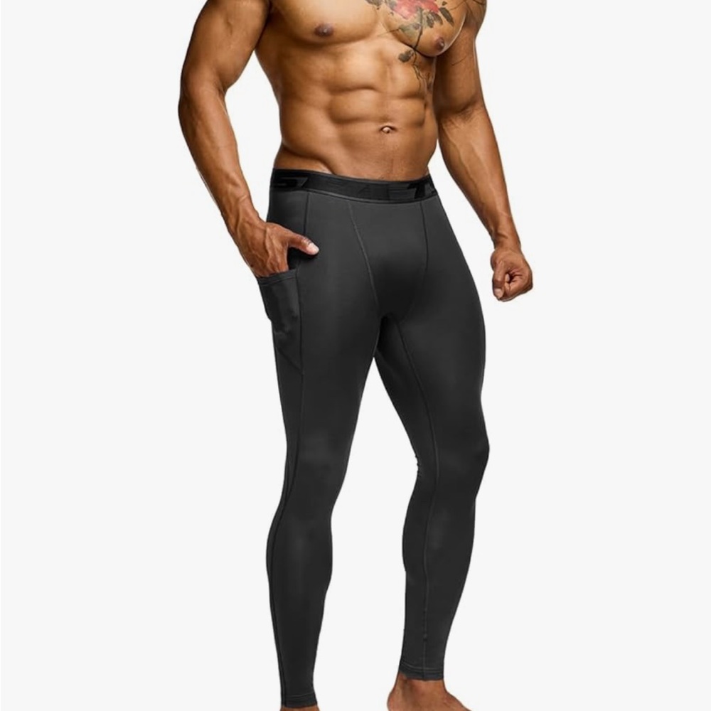 TSLA Men's Compression Pants, Cool Dry Workout Running Leggings with Pockets